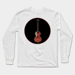 Tiled Pixel Violin Lefty Bass Guitar in a Black Circle Long Sleeve T-Shirt